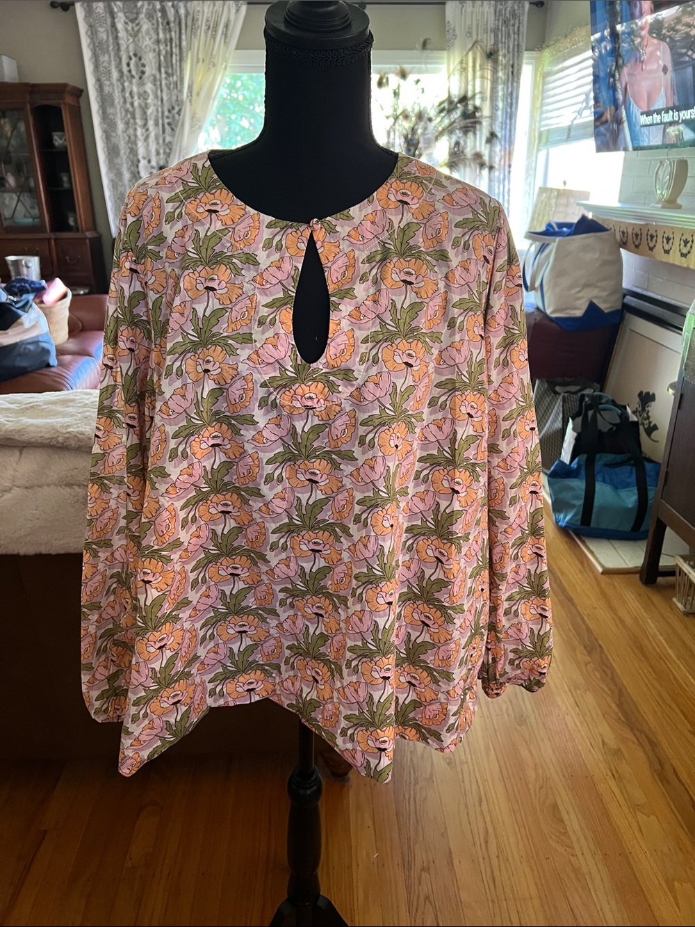 J. Crew Floral Liberty Fabric Top in Pink, Green & peach & white.